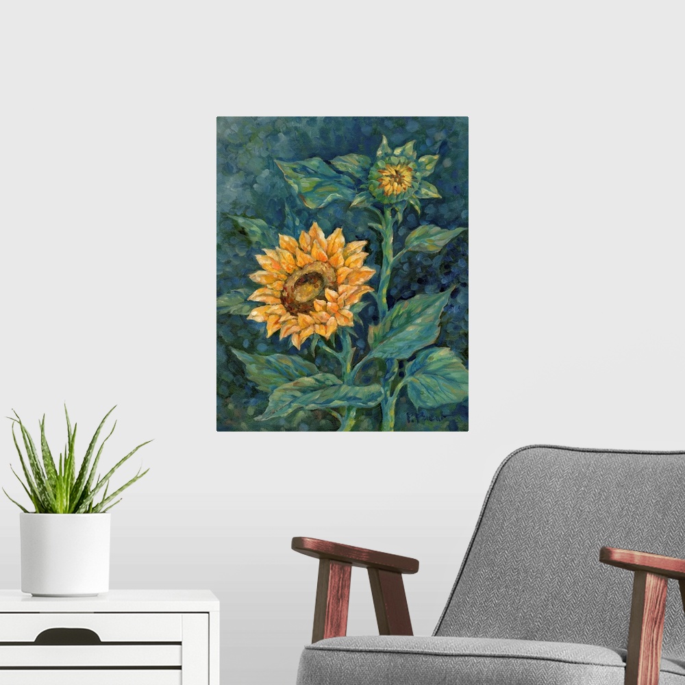 A modern room featuring Impressions Of Sunflowers II - Vivid