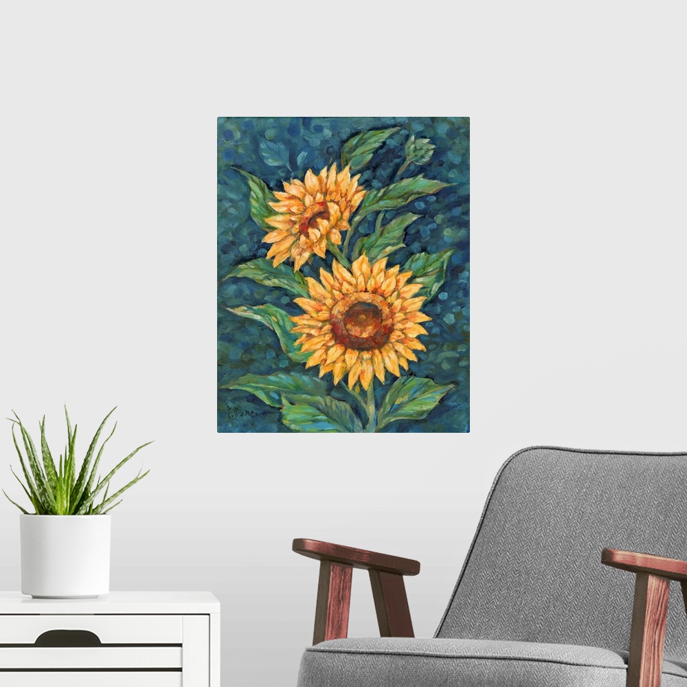 A modern room featuring Impressions Of Sunflowers III