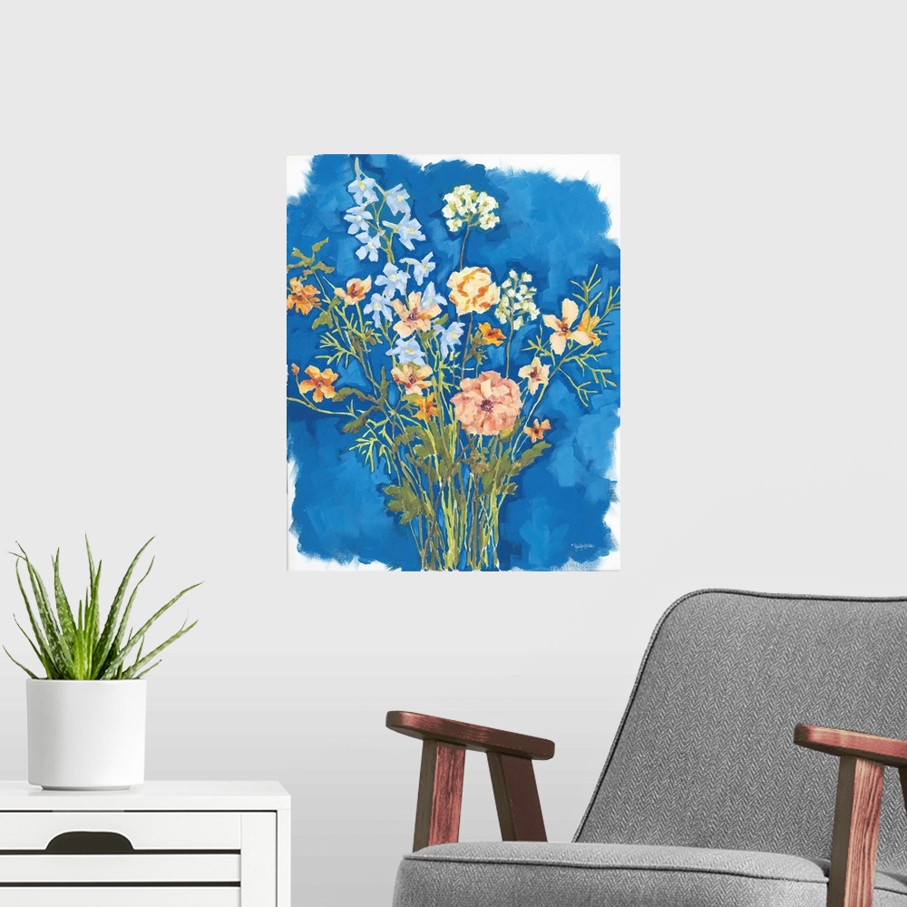 A modern room featuring Flowers On Blue