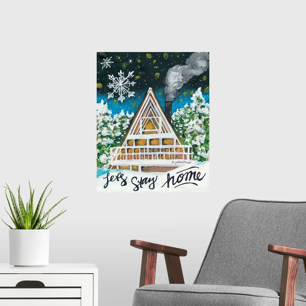 A modern room featuring Let's Stay Home A-Frame