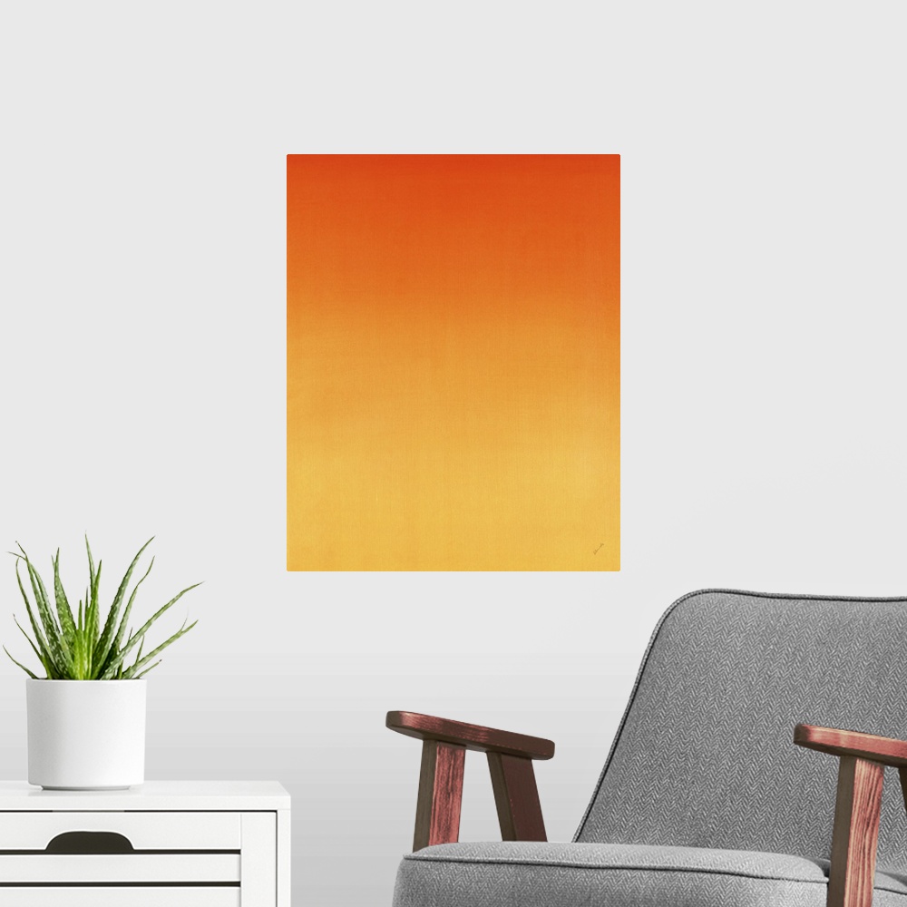 A modern room featuring Contemporary painting of orange fading into a lighter shade.