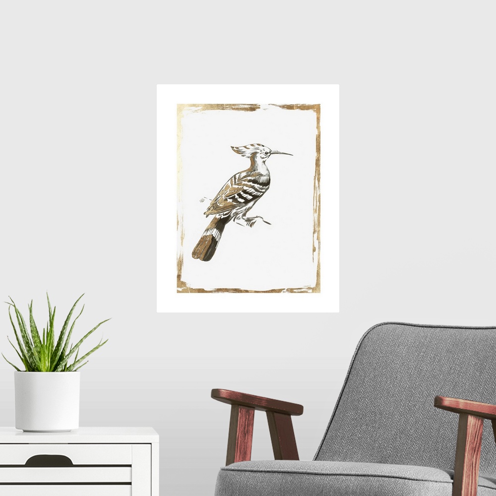 A modern room featuring Glamorous bird decor in black, white, and gold.