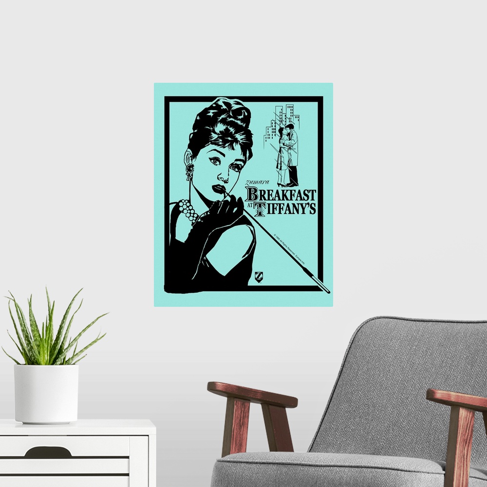 A modern room featuring Audrey Hepburn Breakfast at Tiffanys Teal 2