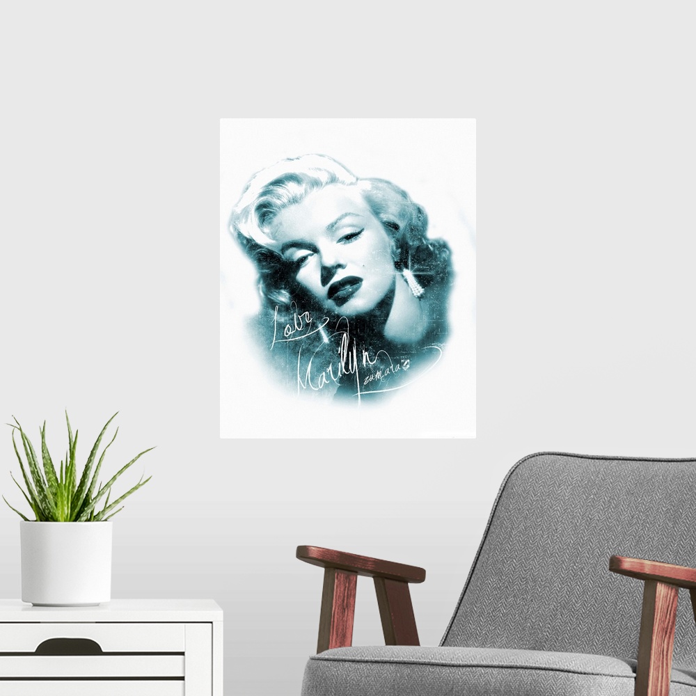 A modern room featuring Marilyn Monroe Face Blue