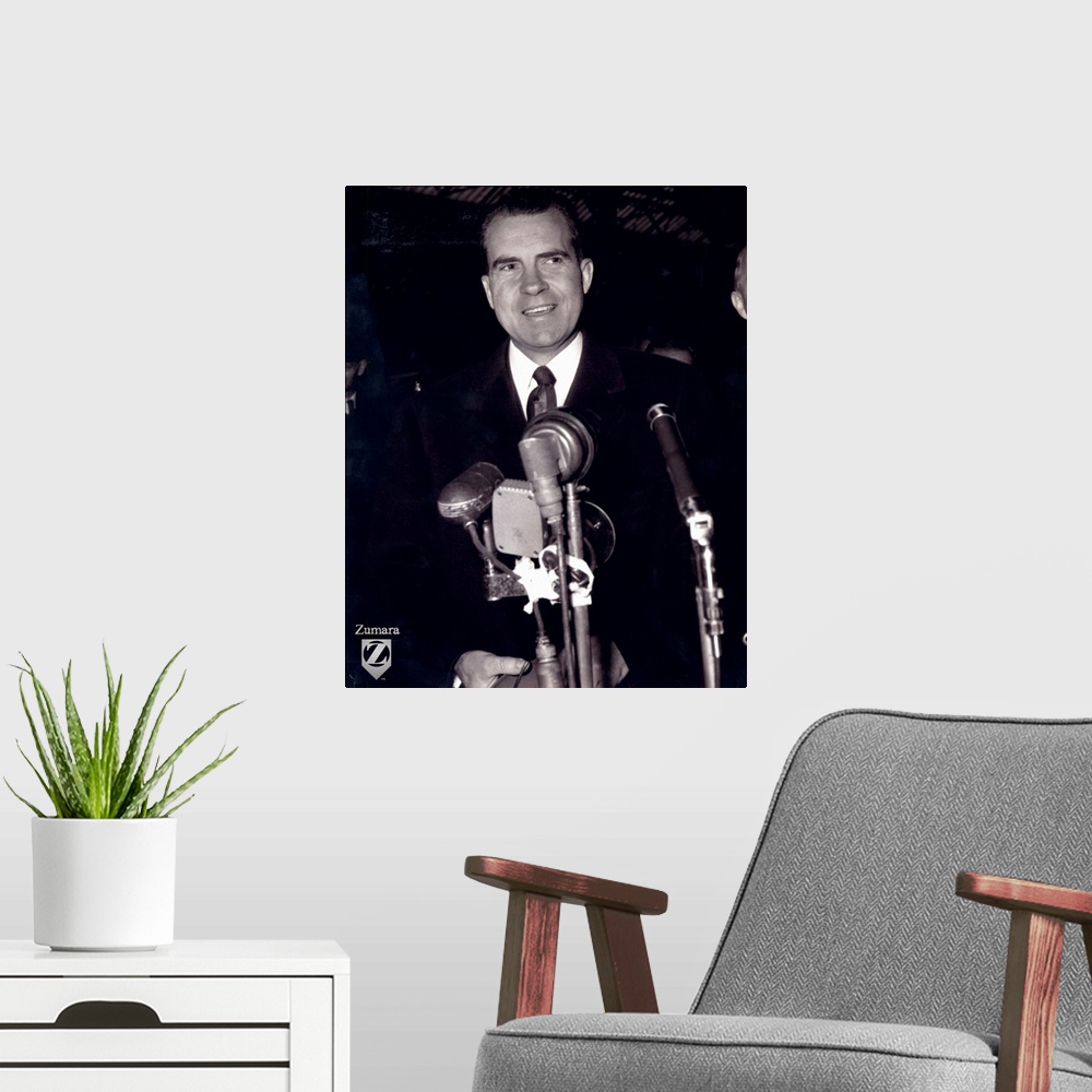 A modern room featuring Richard Nixon B&W Microphones