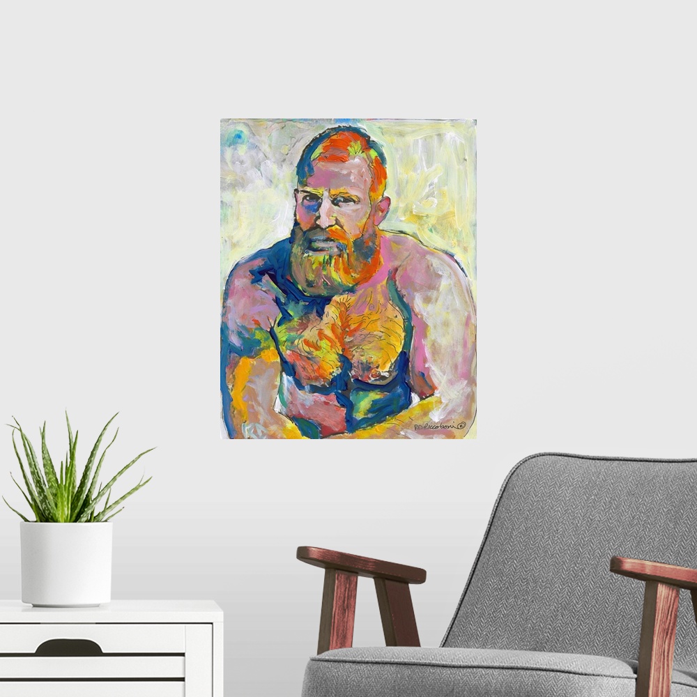 A modern room featuring Fire Island Van Gogh by RD Riccoboni. Sexy muscle Ginger Bear painting of a muscular bearded man ...