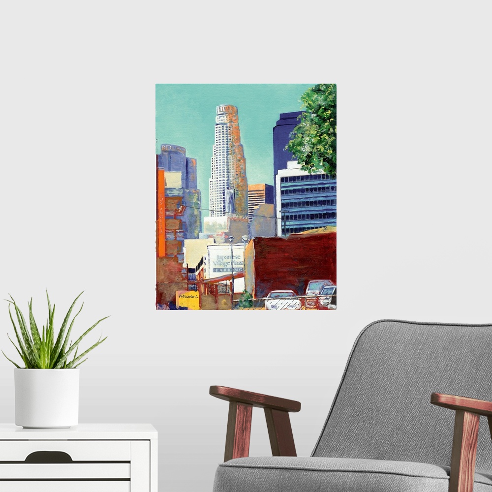 A modern room featuring Street in Japan Town by RD Riccoboni. A urban cityscape painting of Japantown in Los Angeles, Cal...
