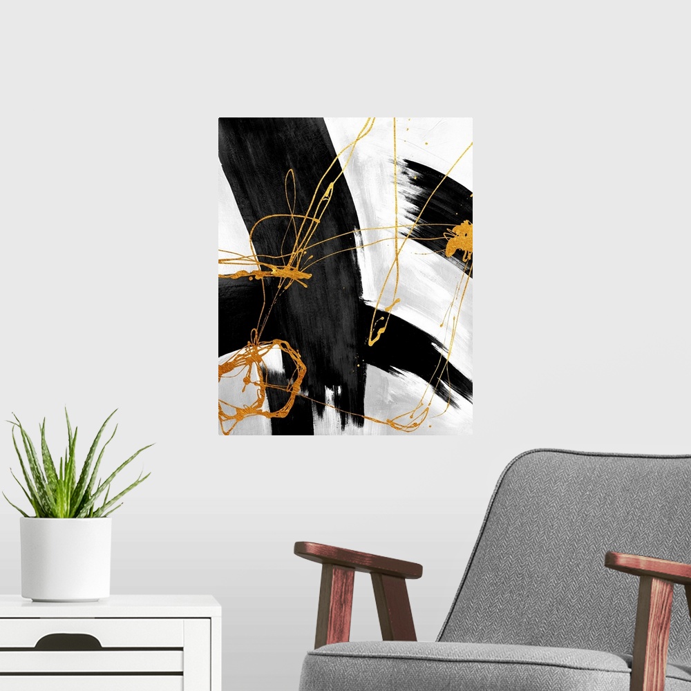 A modern room featuring Black Strokes I