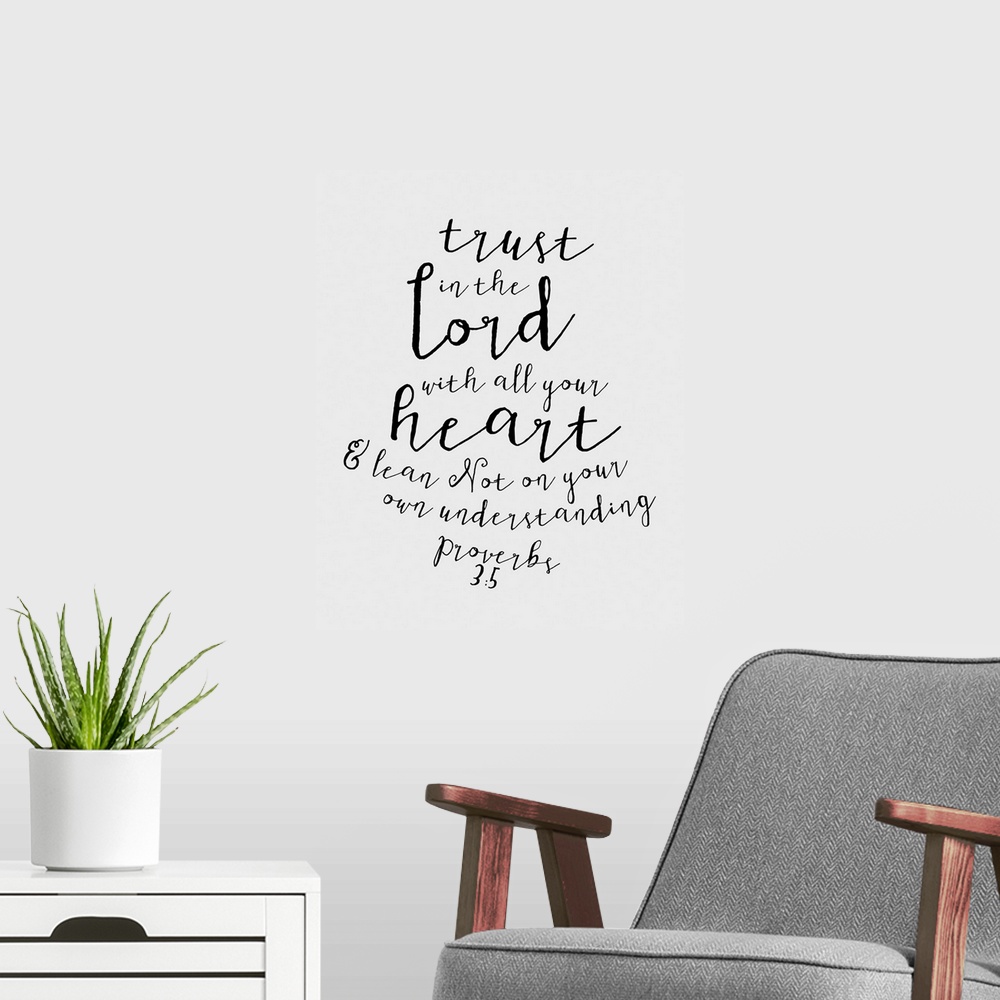 A modern room featuring Handlettered Bible verse reading I can do everything through Him who gives me strength.
