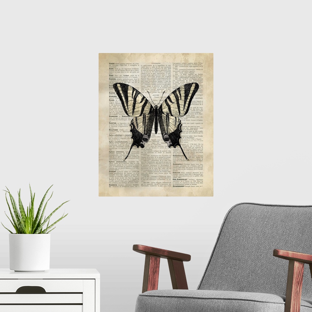 A modern room featuring Vintage Dictionary Art: Butterfly 2