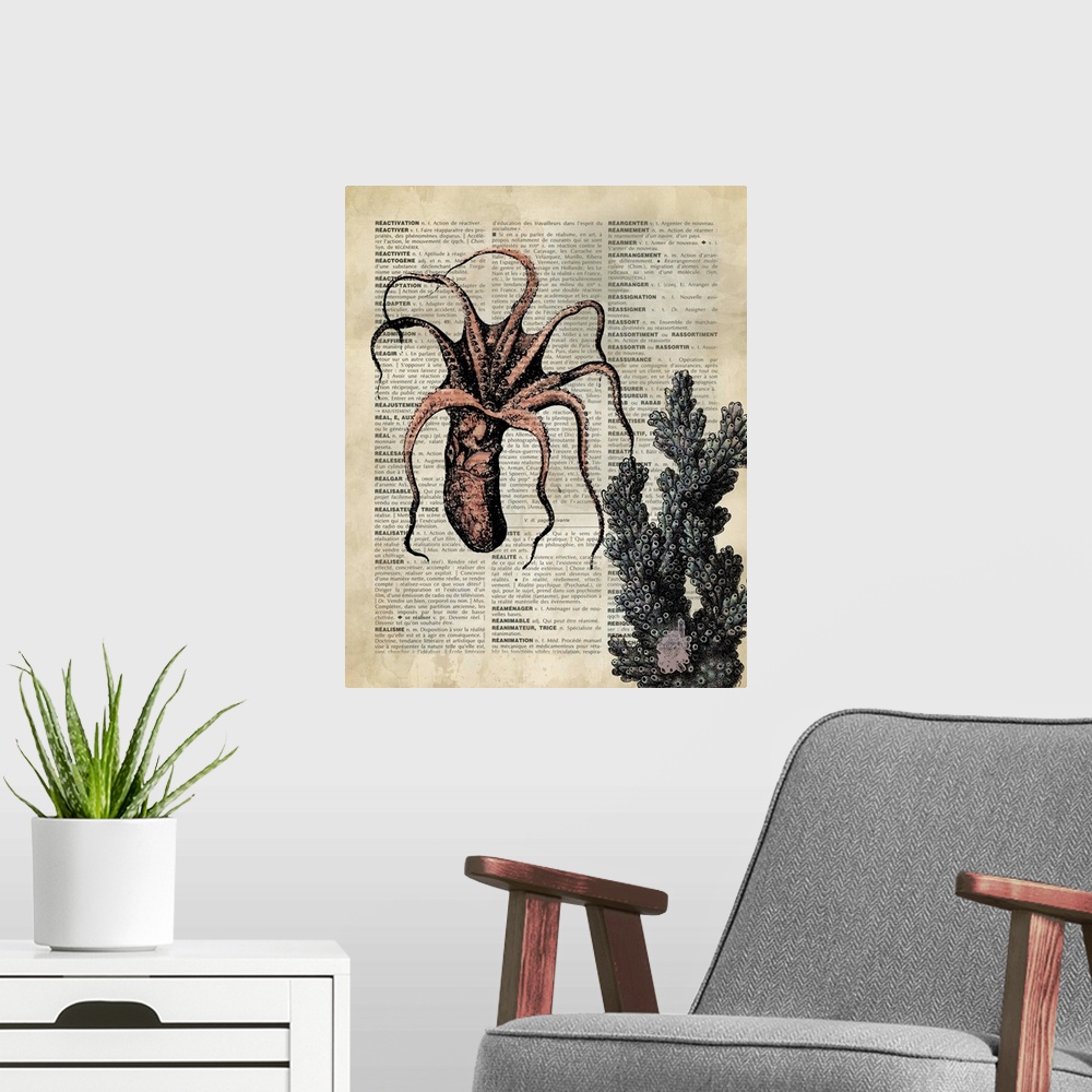 A modern room featuring Vintage Dictionary Art: Octopus