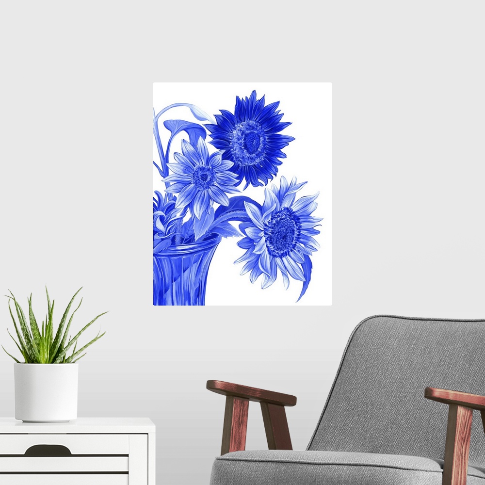A modern room featuring China Sunflowers Blue I