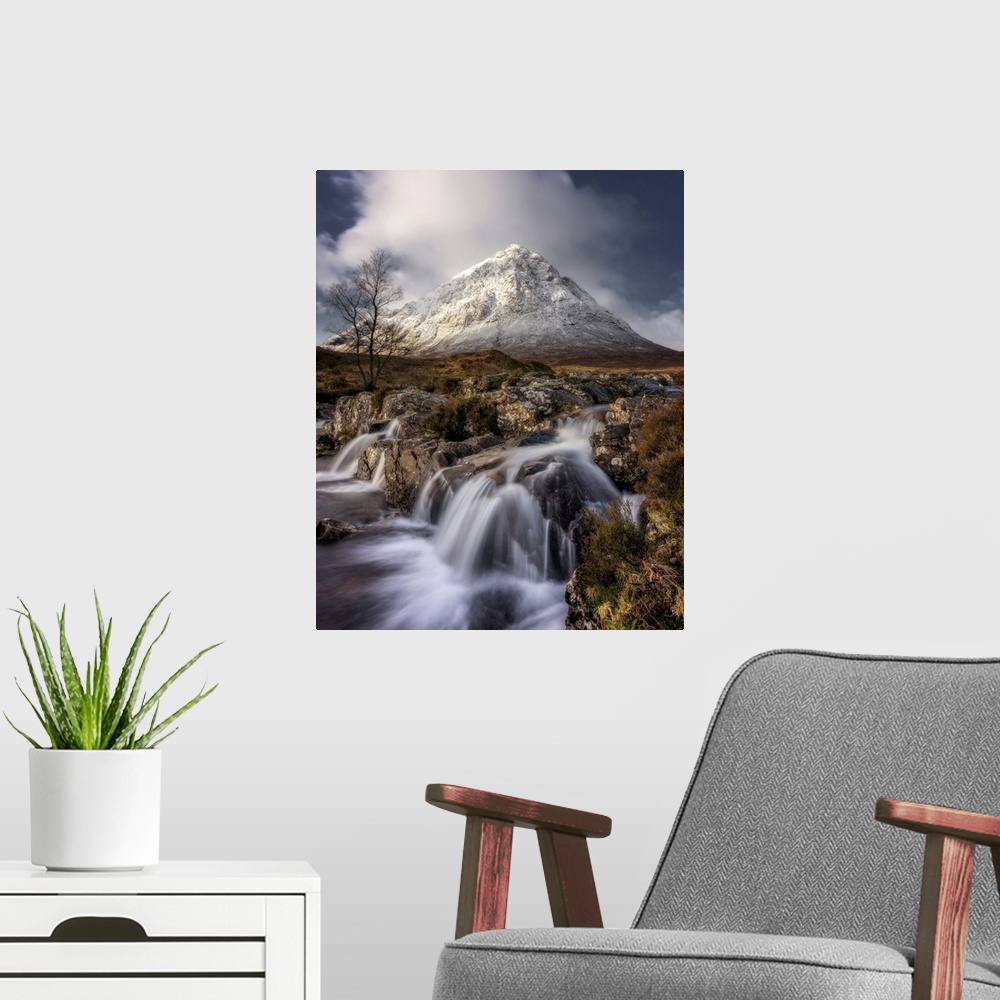 A modern room featuring Buachaille Etive Mor and the River Coupall, Glen Etive, Western Highlands, Scotland, United Kingd...