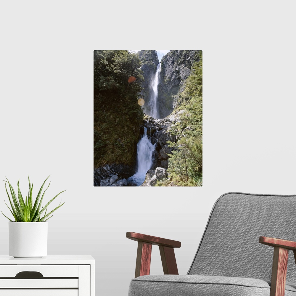 A modern room featuring Devils Punchbowl Falls, Arthur's Pass National Park, Westland, New Zealand