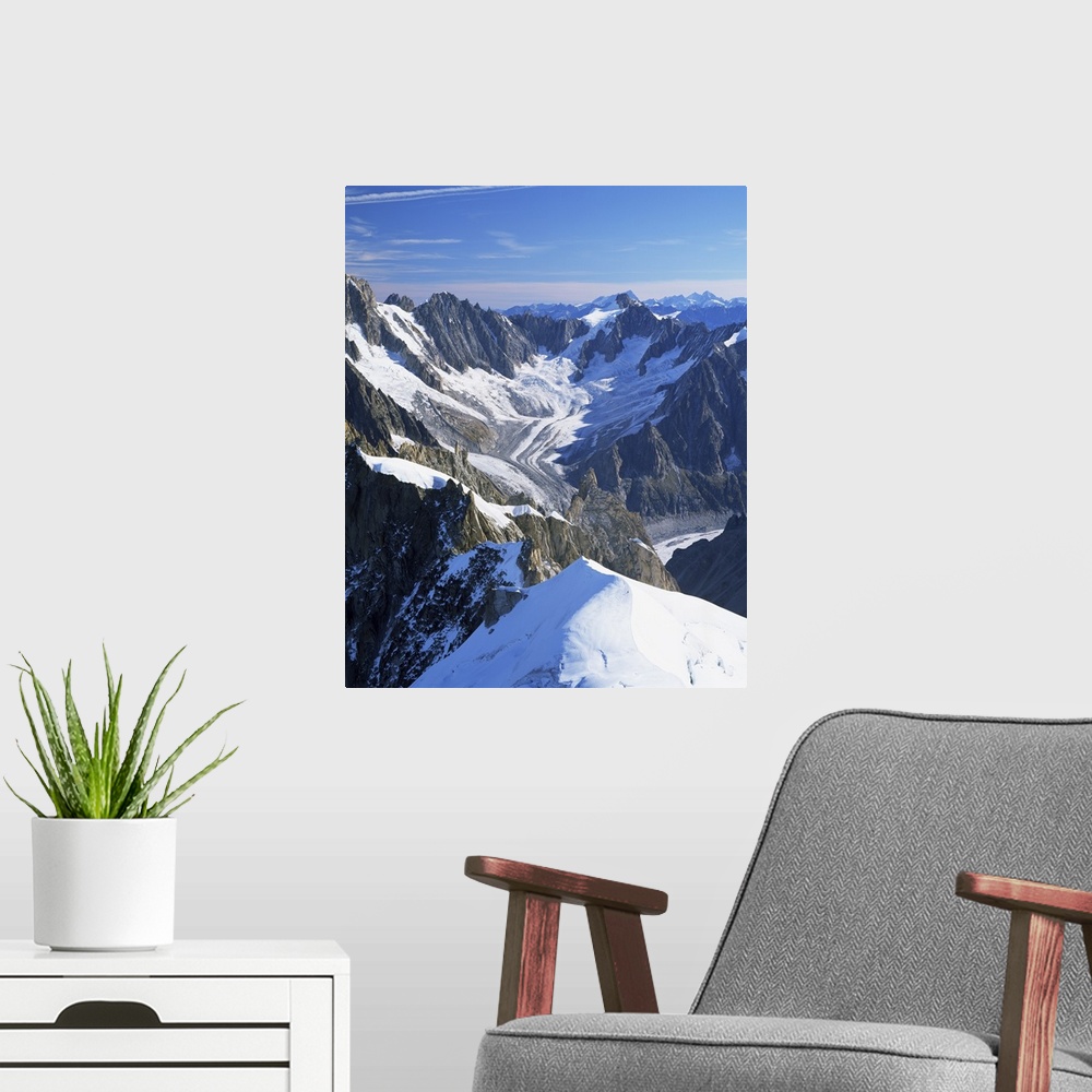 A modern room featuring Mont Blanc range near Chamonix, Haute-Savoie, French Alps, France