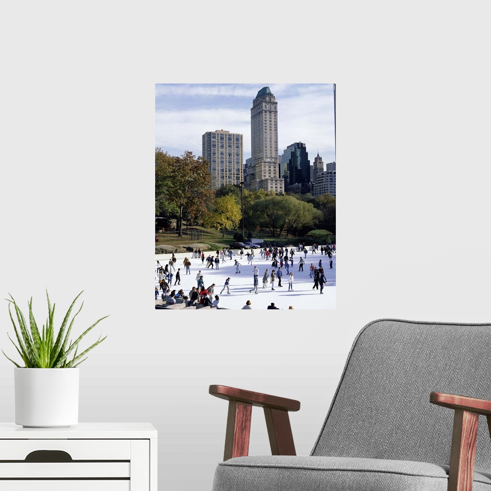 A modern room featuring People skating in Central Park, Manhattan, New York City, New York