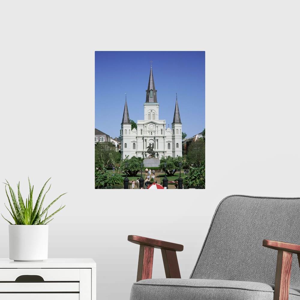 A modern room featuring St. Louis Christian cathedral in Jackson Square, French Quarter, New Orleans, Louisiana