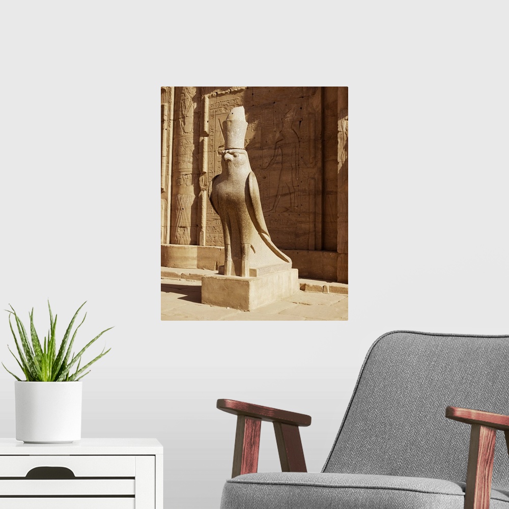 A modern room featuring Statue of Horus, Temple of Horus, Edfu, Egypt, North Africa, Africa