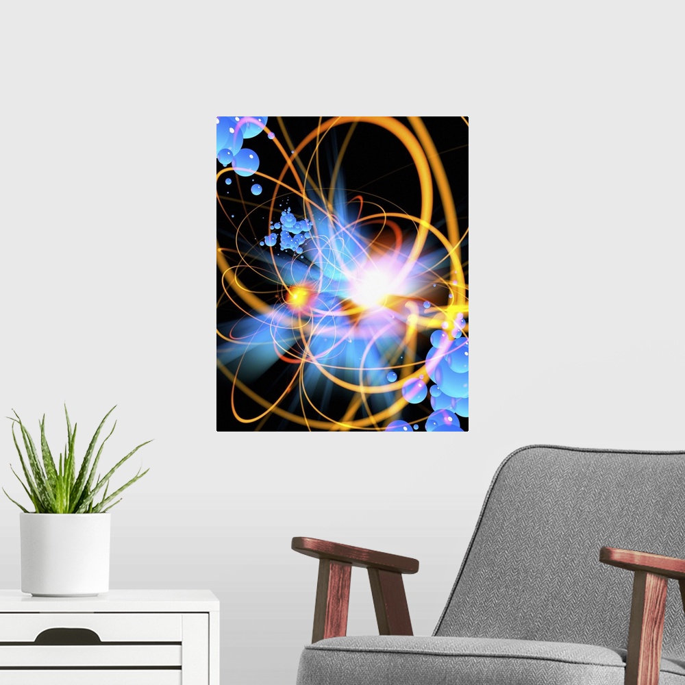A modern room featuring Subatomic particles abstract.