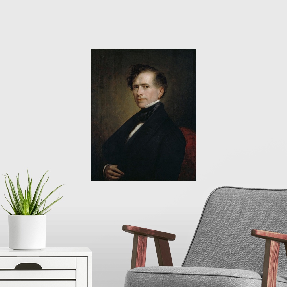 A modern room featuring American Presidential history painting of President Franklin Pierce.