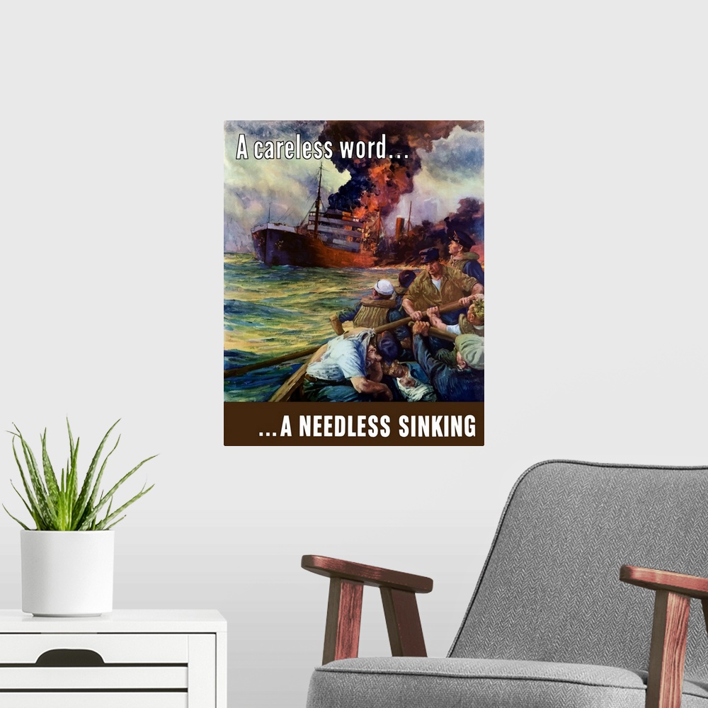 A modern room featuring Digitally restored vector war propaganda poster. This vintage World War Two poster features U.S. ...