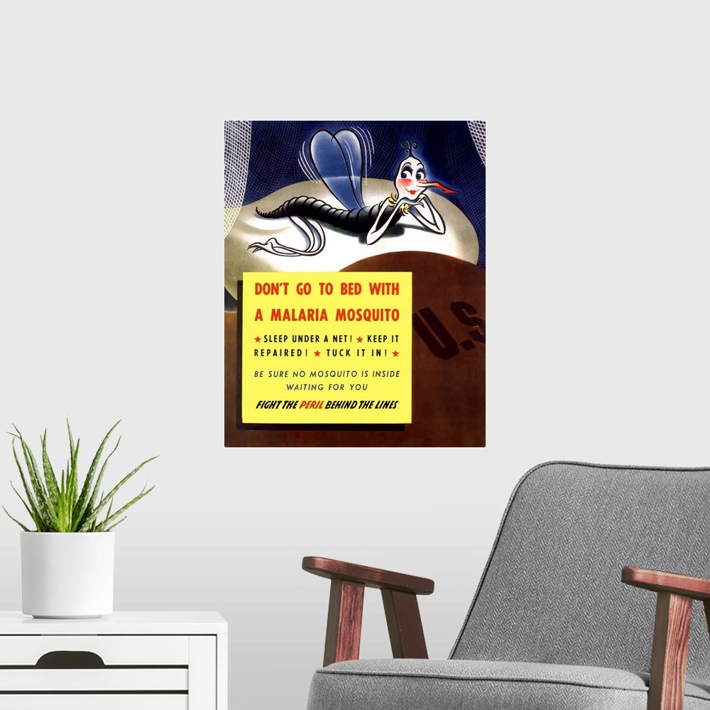 A modern room featuring Digitally restored vector war propaganda poster. This vintage World War Two poster features a gia...