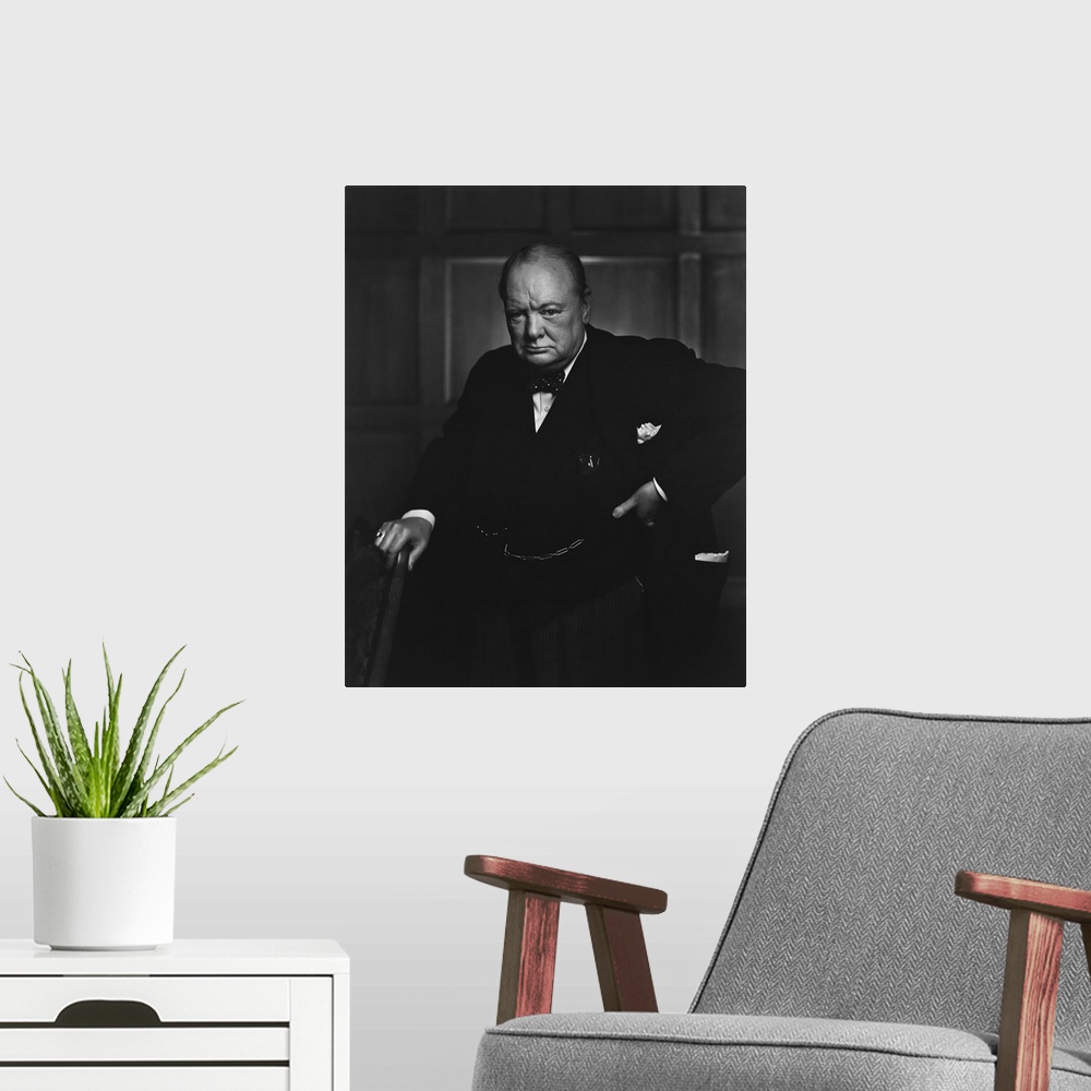 A modern room featuring Portrait of Sir Winston Churchill at the Canadian Parliament in December 1941.