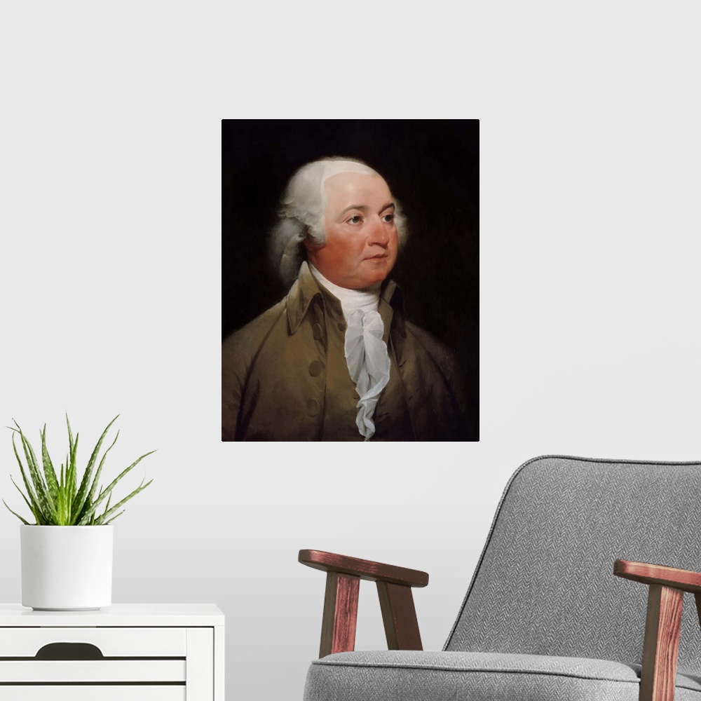 A modern room featuring Digitally restored American history painting of President John Adams..
