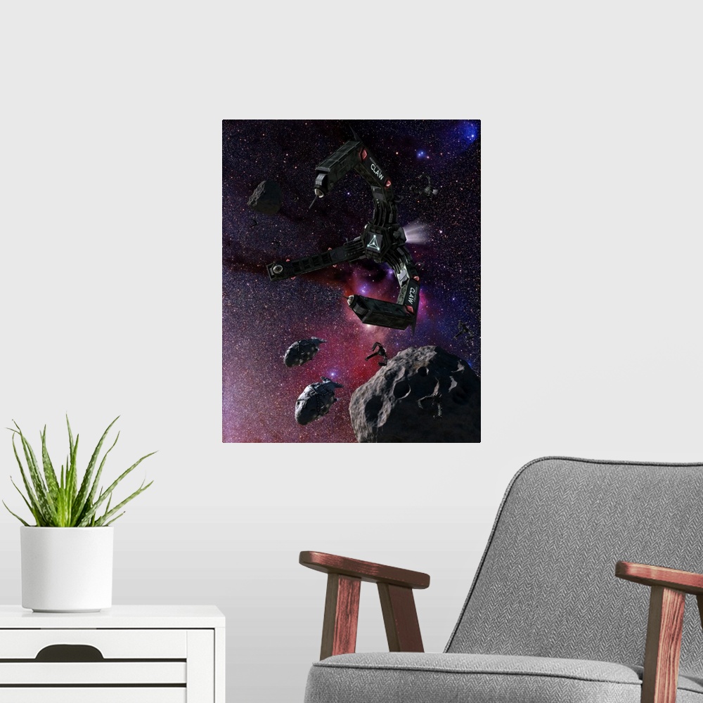 A modern room featuring Space scene inspired by the novels of Stephen Baxter.