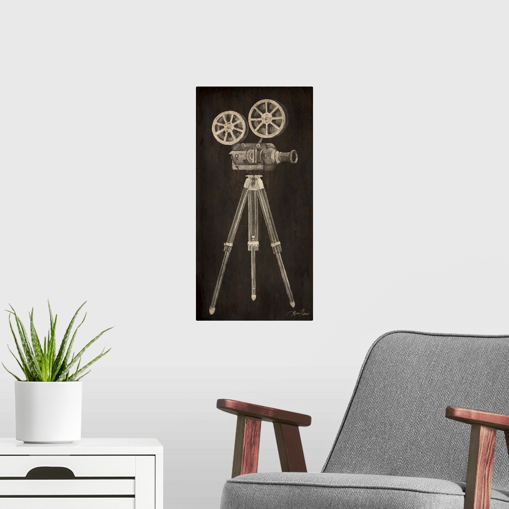 A modern room featuring Now Showing Projector Stand