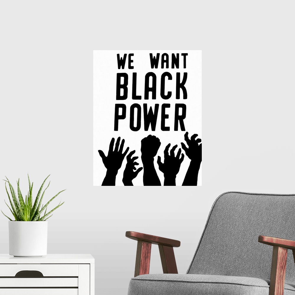 A modern room featuring BLACK POWER, 1967. 'We Want Black Power.' Cover of a pamphlet distributed by the Student Nonviole...