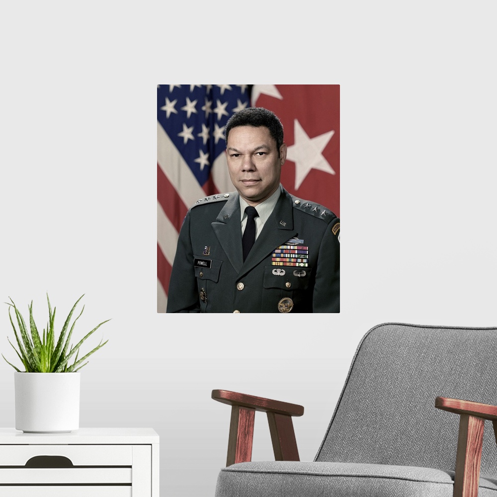 A modern room featuring COLIN POWELL (1937- ). American Army General and Secretary of State, 2001-2005. Photograph by Rus...