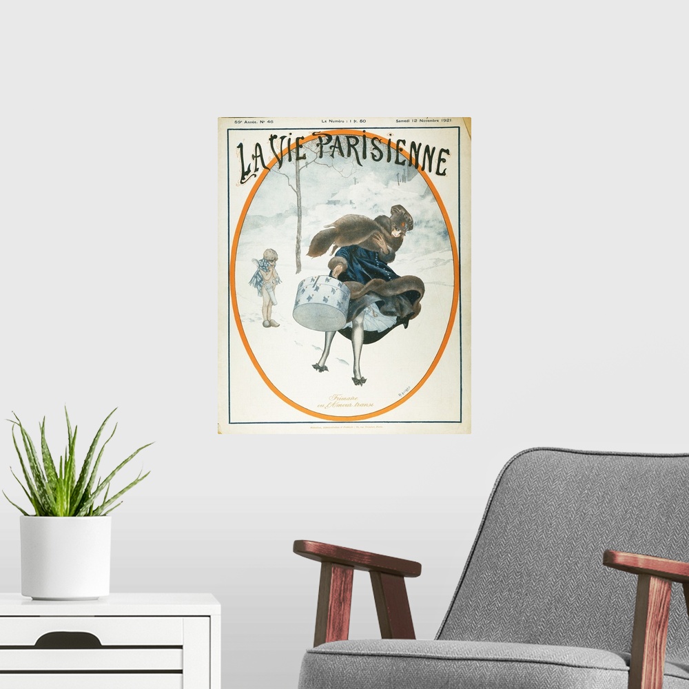 A modern room featuring Frimaire or the Chilled Cupid: cover of the French magazine La Vie Parisienne, November 1921.
