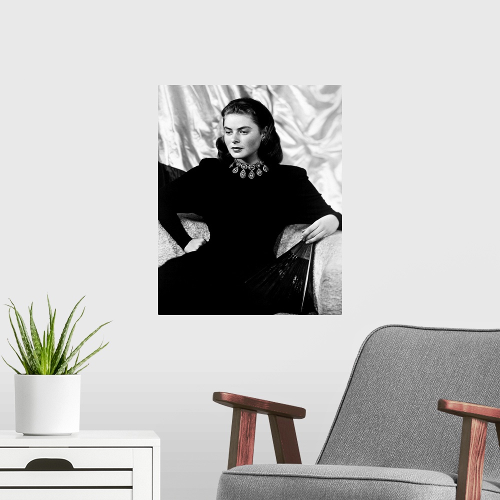A modern room featuring Swedish actress. Photographed in 1946.