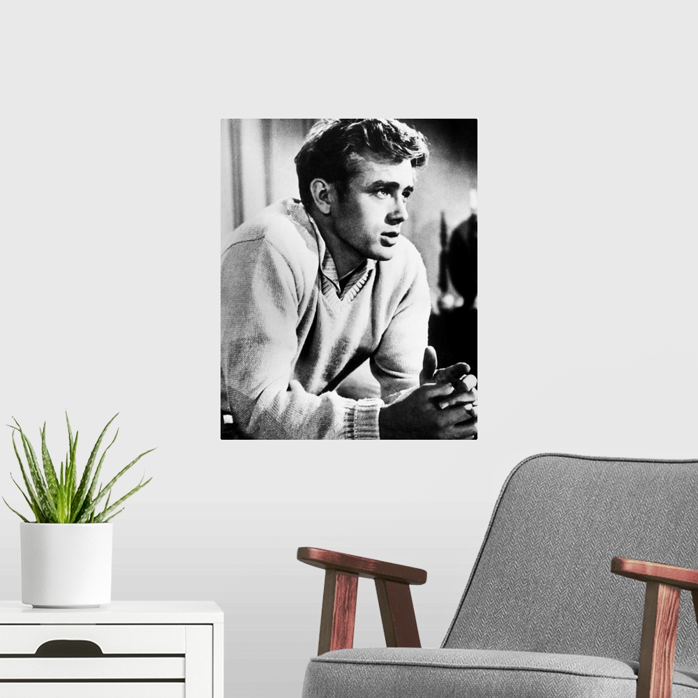 A modern room featuring American actor. In a still from the 1955 motion picture 'East of Eden.'