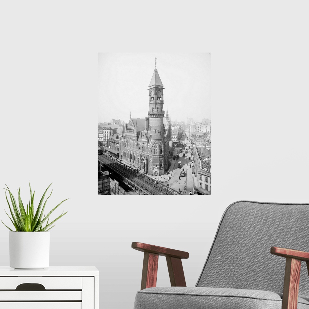 A modern room featuring Jefferson Market Courthouse at 425 Sixth Avenue in New York City. Now a branch of the New York Pu...