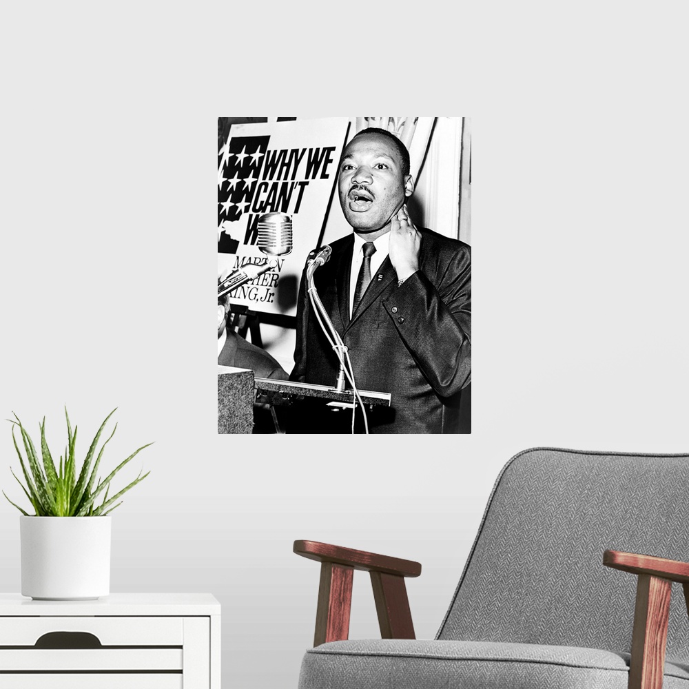 A modern room featuring MARTIN LUTHER KING, JR. (1929-1968). American clergyman and civil rights leader. Photograph by Wa...