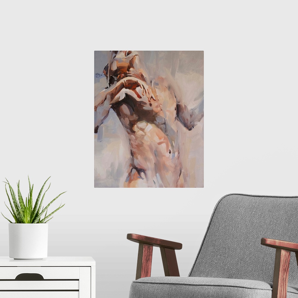 A modern room featuring Brimming with laughter, this portrait reflects the nature of the human soul in short energetic br...