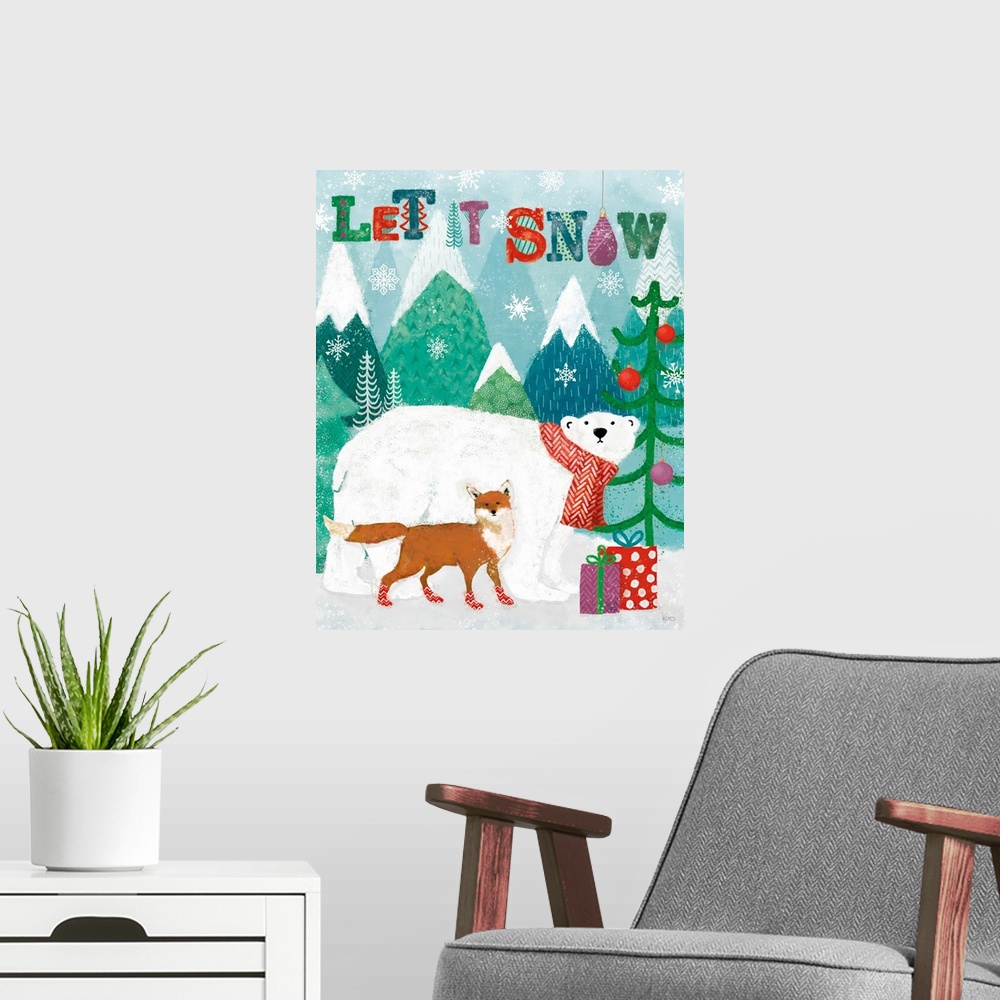 A modern room featuring Festive Forest II