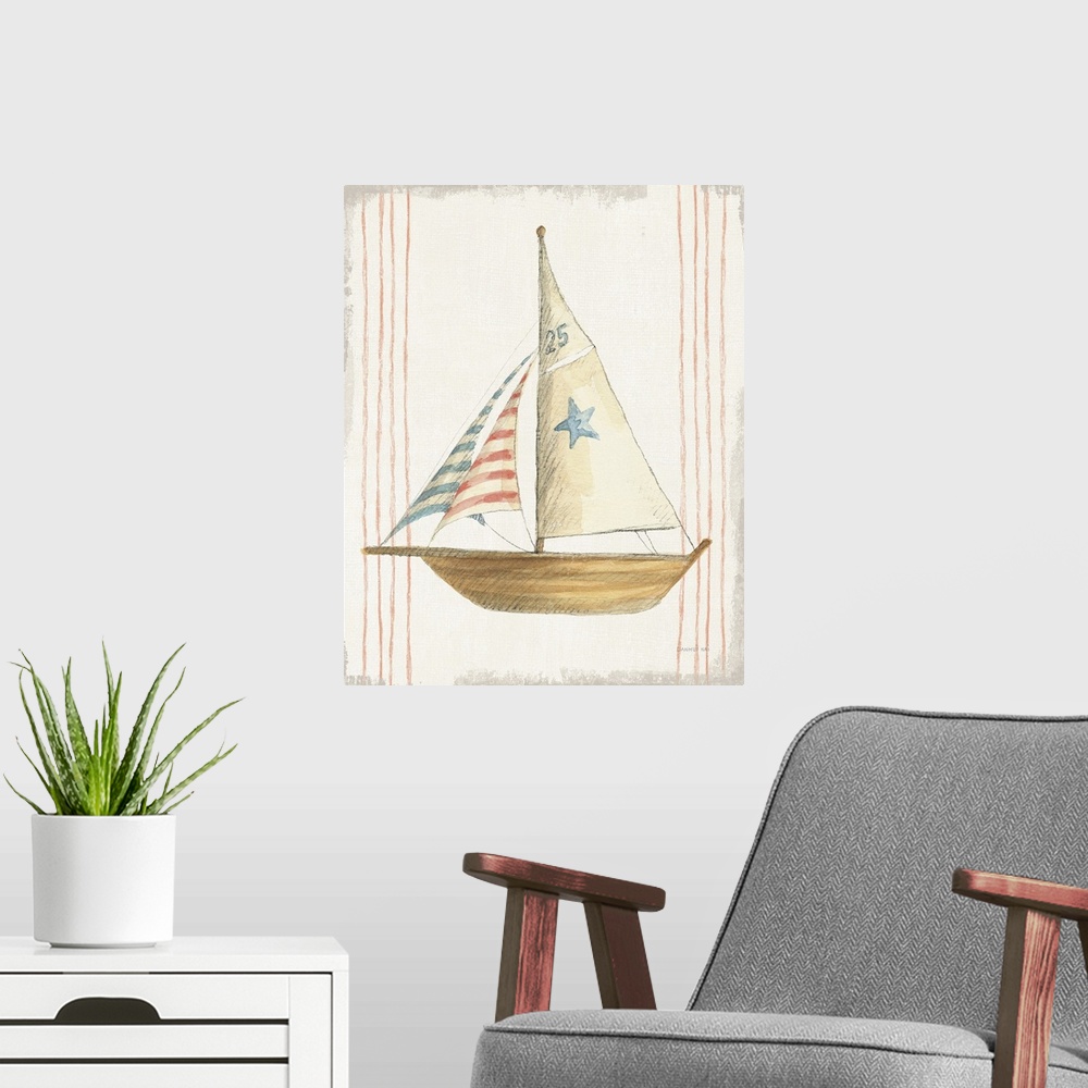 A modern room featuring Floursack Nautical VII No Words