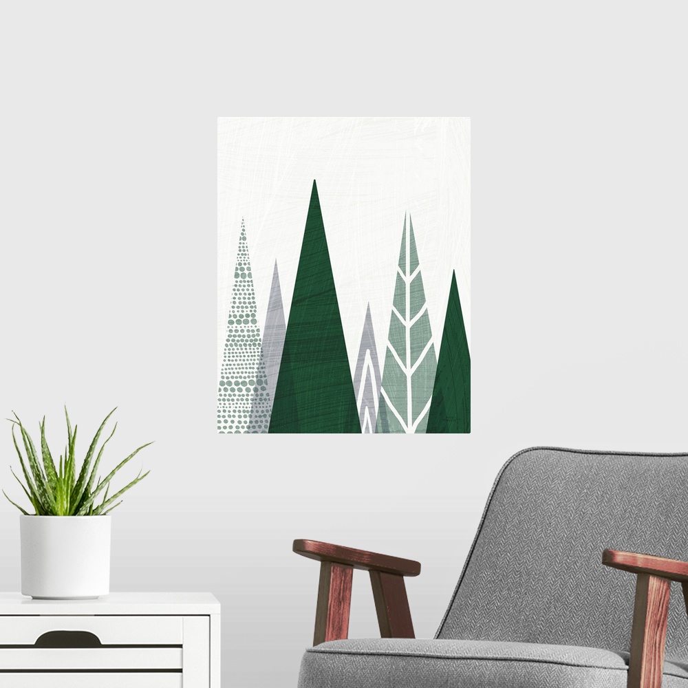 A modern room featuring Geometric Forest II Green Gray