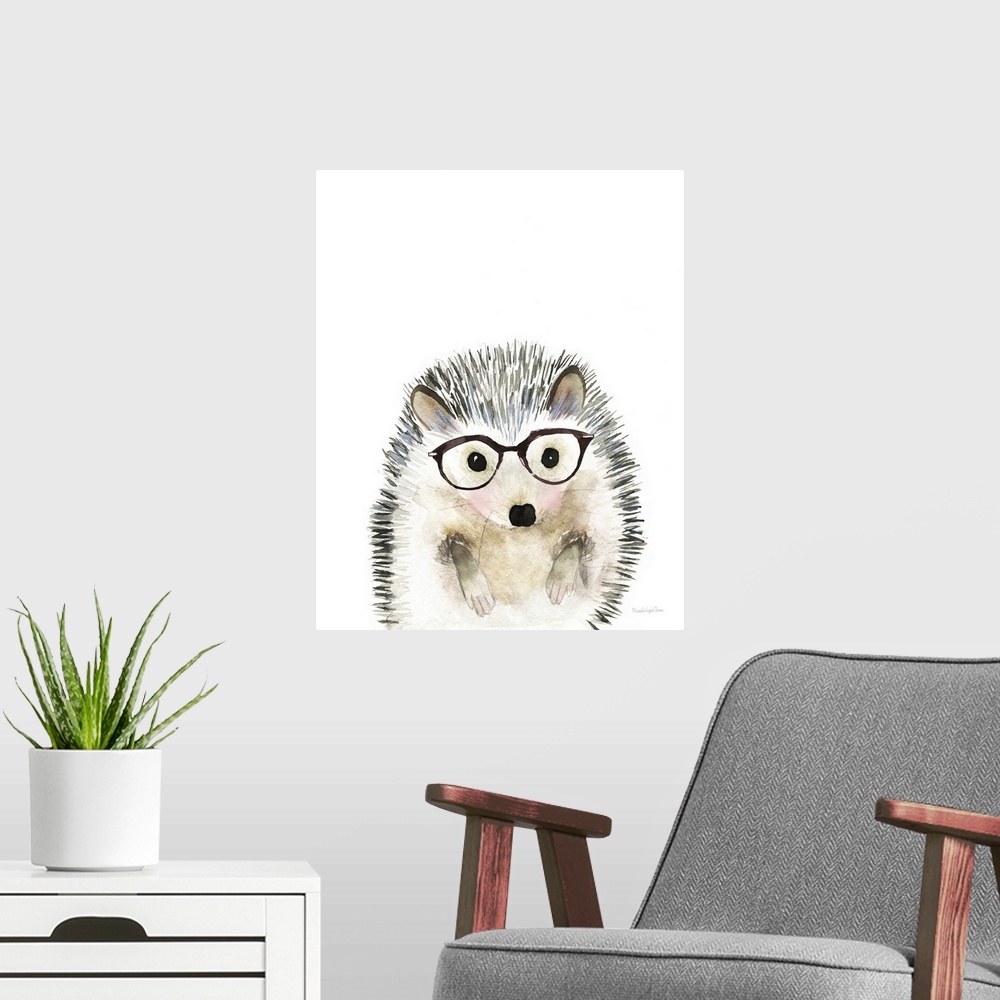 A modern room featuring Hedgehog in Glasses