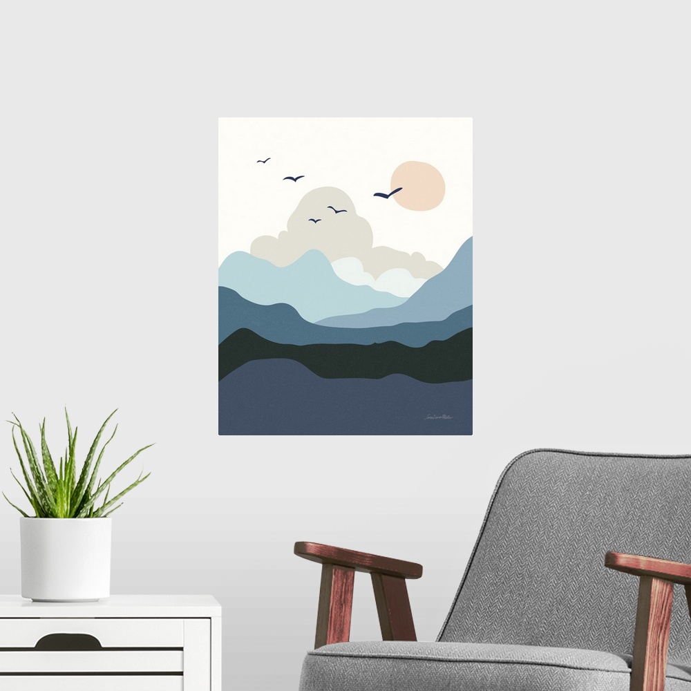 A modern room featuring Hills And Valleys II Blue