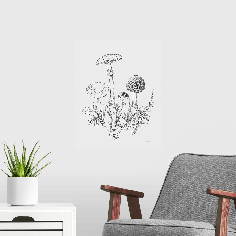 A modern room featuring Natures Sketchbook II Bold Light Gray