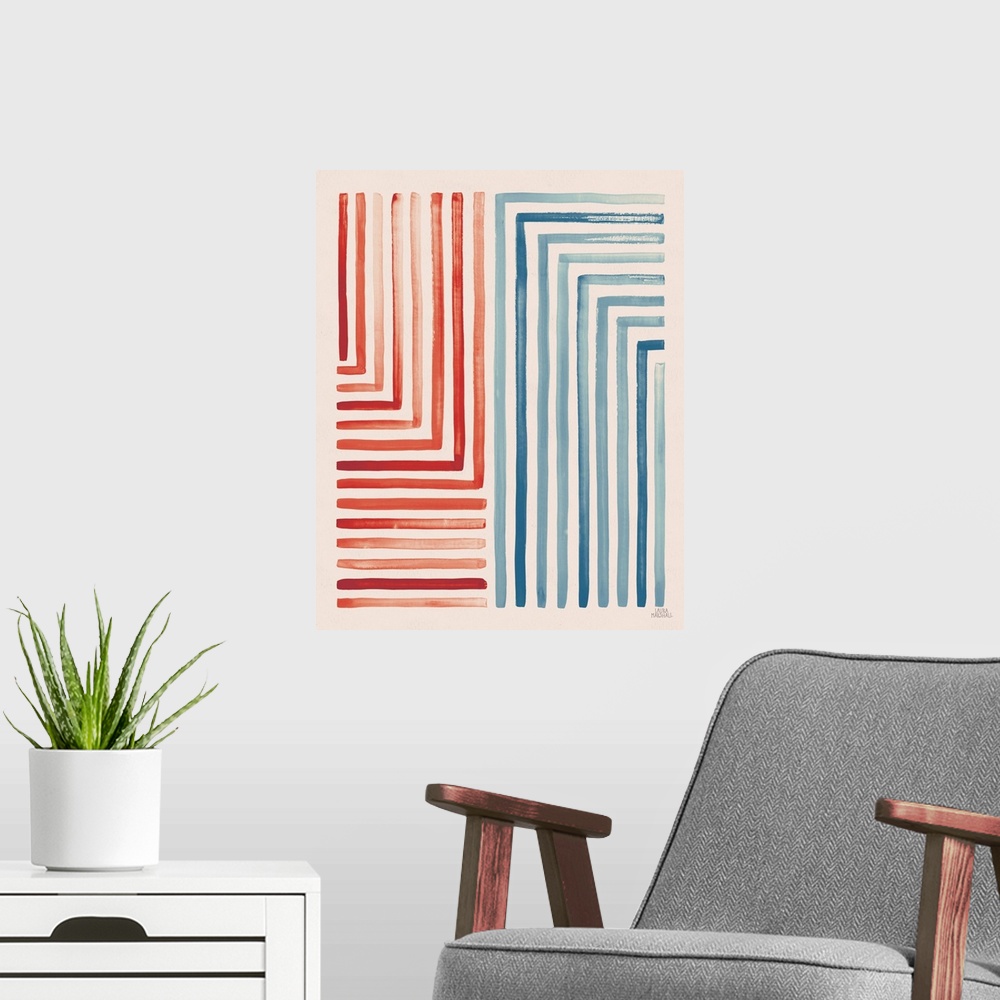 A modern room featuring Red And Blue Sunset III
