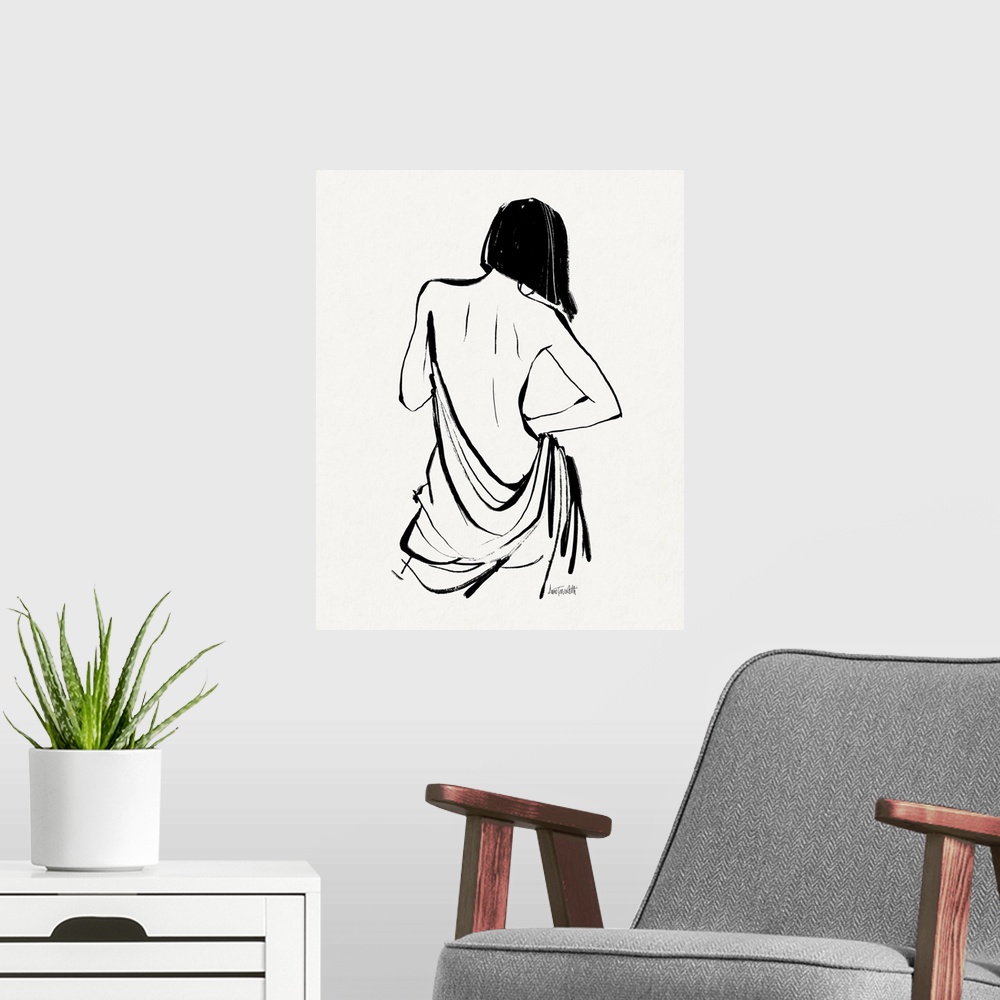 A modern room featuring Sketched Nudes IV