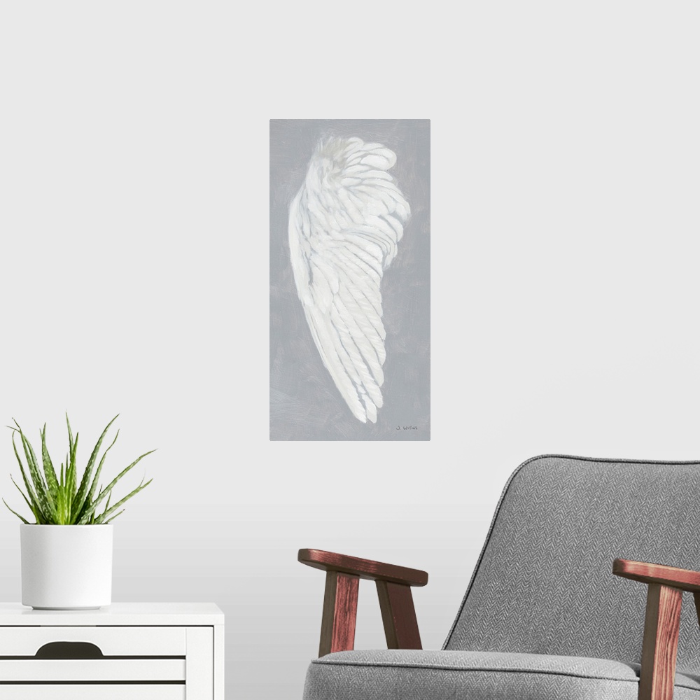 A modern room featuring Wings II On Gray Flipped