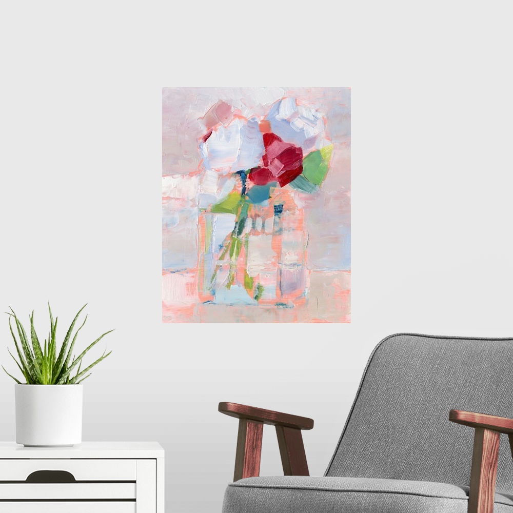 A modern room featuring Abstract Flowers in Vase I