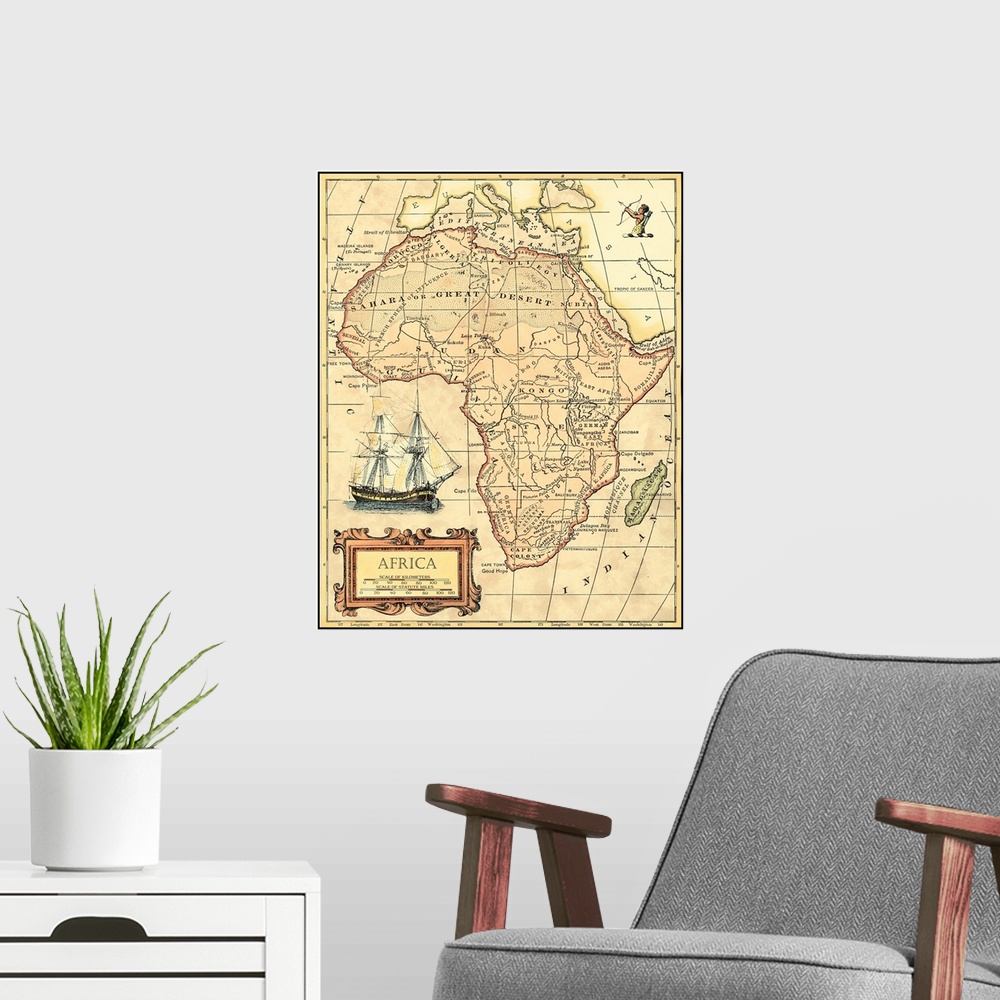 A modern room featuring Africa Map