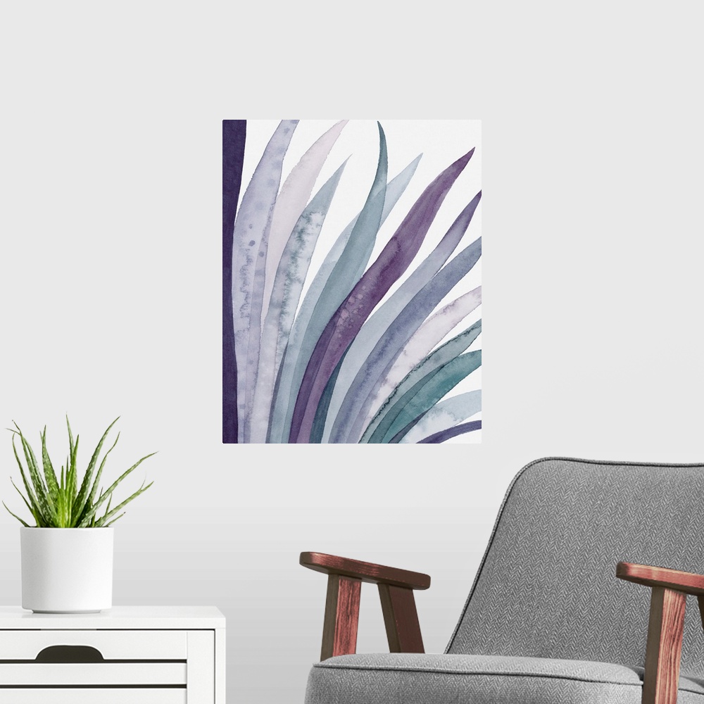 A modern room featuring Amethyst Scales Triptych III